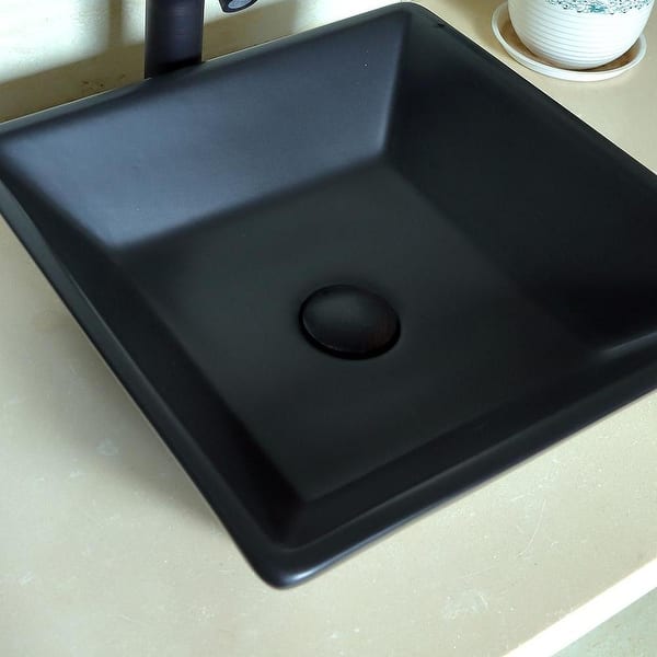 Square black ceramic bathroom sink with ORB faucet drain - Bed Bath ...
