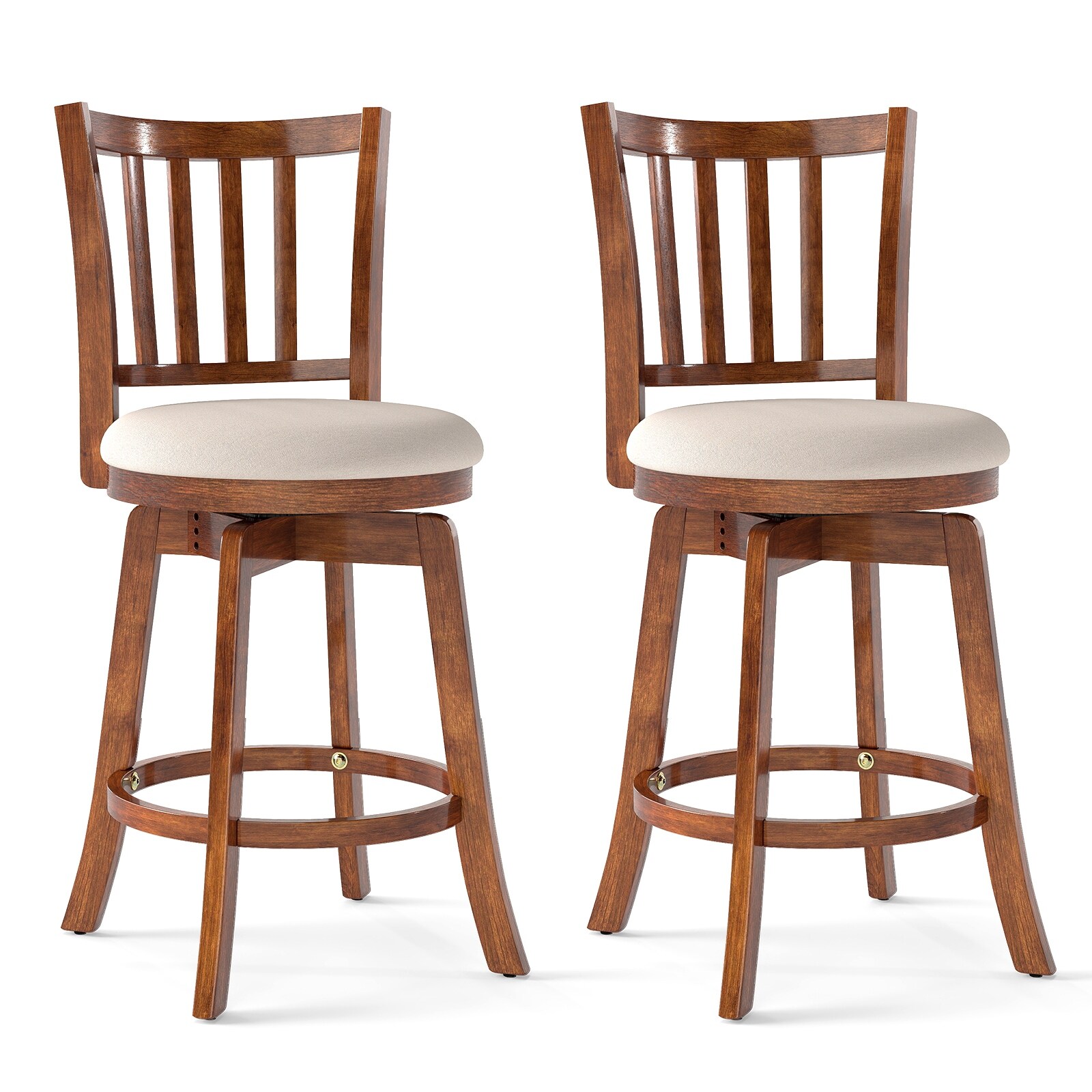 Gymax 25'' Swivel Counter Barstools Set of 2 w/Backrest & Upholstered