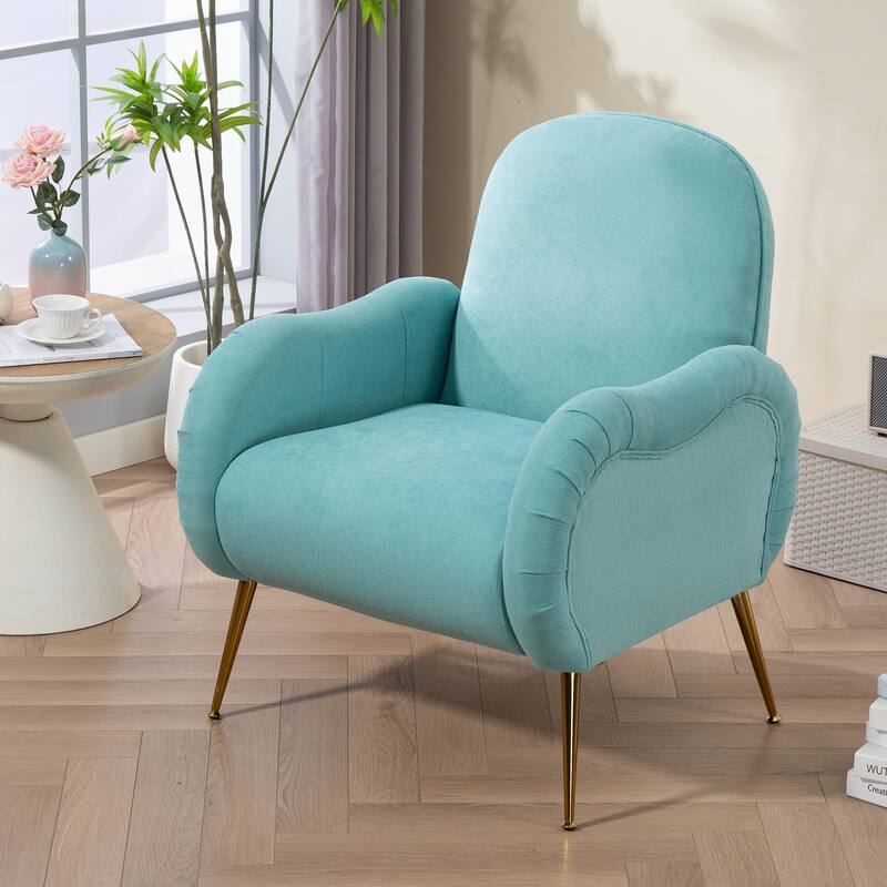 Fabric Armchair, Comfy Upholstered Single Sofa Chair with Metal Gold Legs, Modern Reading Chair for Living Room, Bedroom - Cyan