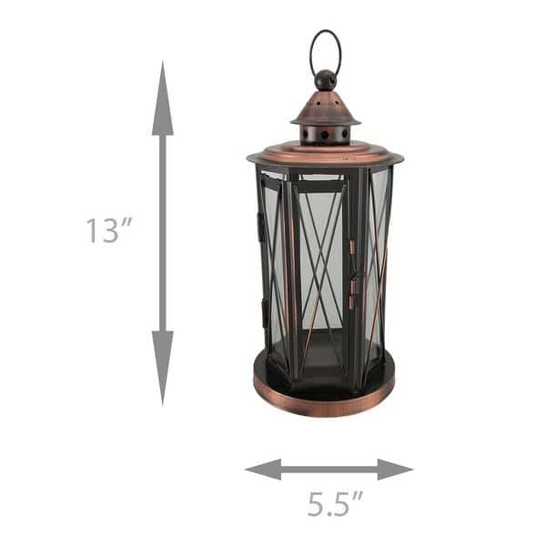Polished Antique Copper Finish Metal And Glass Candle Lantern Overstock 16941077