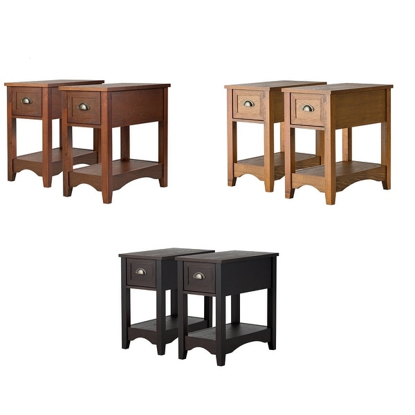 Gymax Set of 2 Contemporary Side End Table Compact Table w/ Drawer Nightstand Espresso/Tawny/Walnut