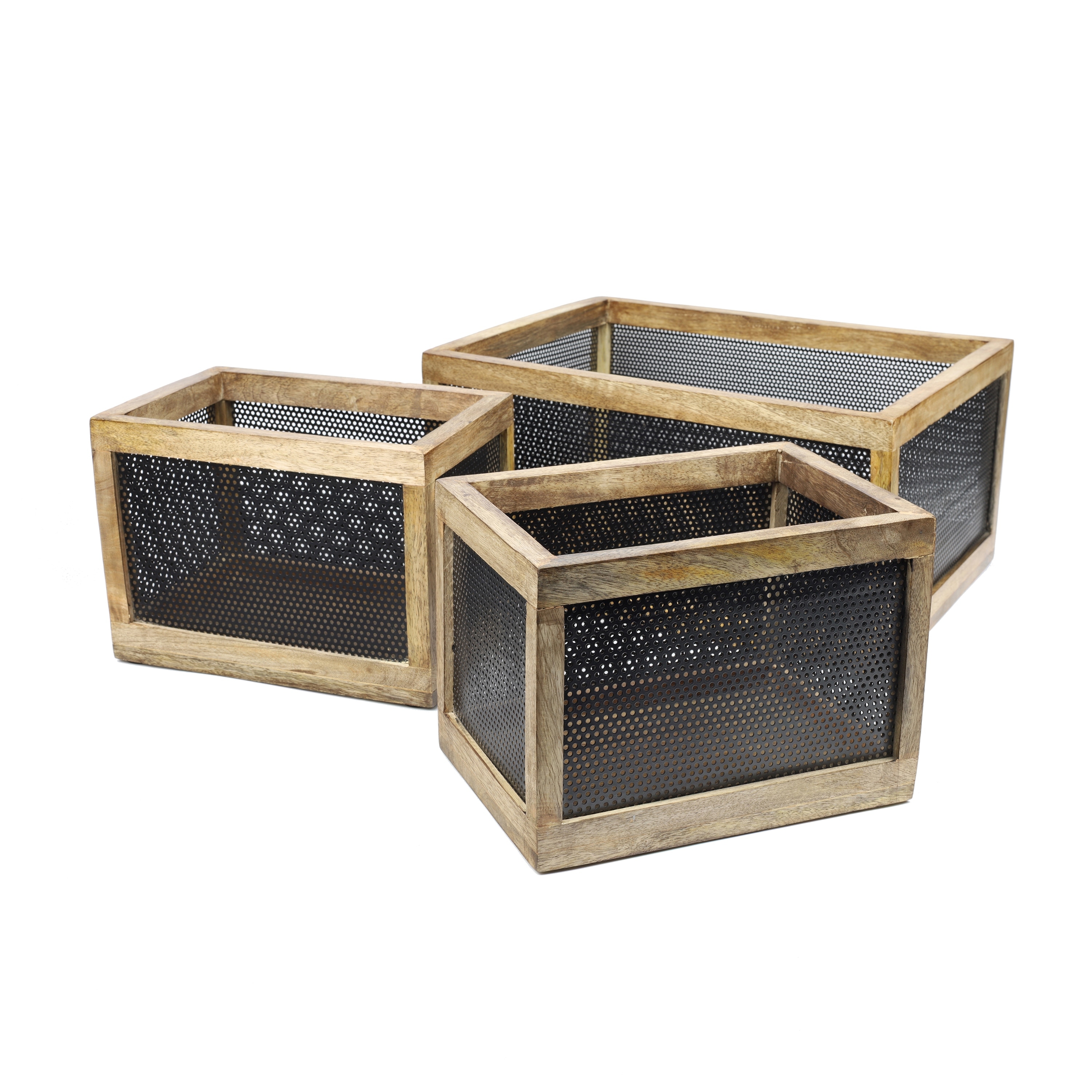 happimess Fallon Set of 3 Modern Wood & Metal Nesting Storage Baskets