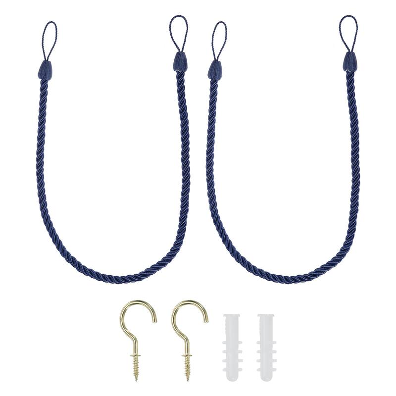 2pcs Curtain Tiebacks Ropes, Decorative Tie Backs with Hooks & Bolts