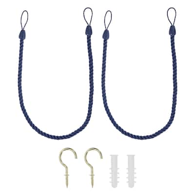 2pcs Curtain Tiebacks Ropes, Decorative Tie Backs with Hooks & Bolts
