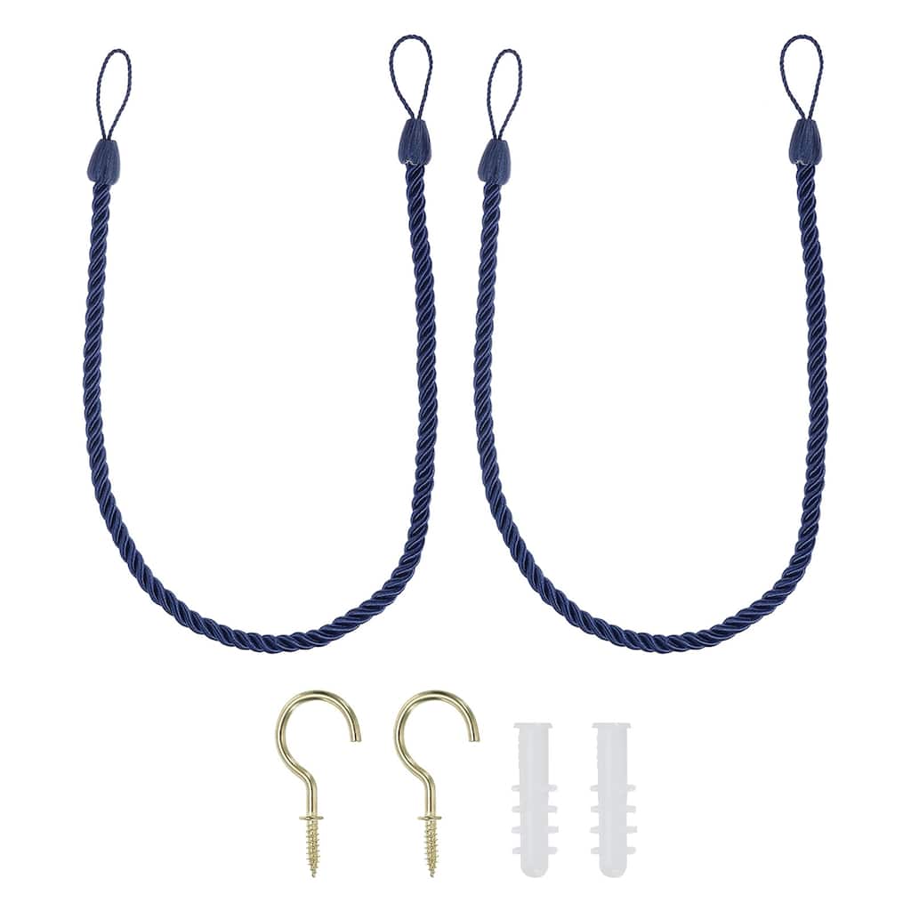 2pcs Curtain Tiebacks Ropes, Decorative Tie Backs with Hooks & Bolts