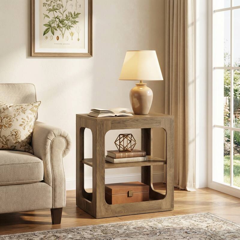 23.6" End Table with Storage Shelves, 3-Tier Side Table for Living Room