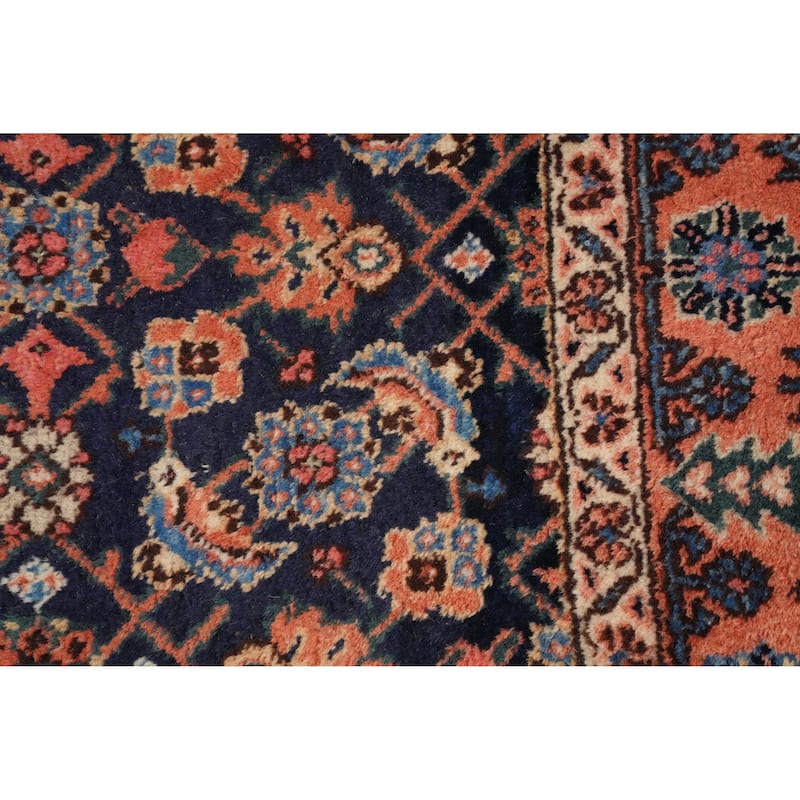 Hand Knotted Oriental 100% Wool Carpet Traditional Floral Navy Blue & Blues Tabriz Area Rug - 10' 0'' X 5' 2''