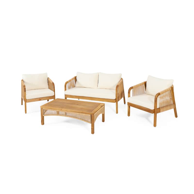 Jabe Outdoor Acacia Wood and Wicker 4 Seater Chat Set by Christopher Knight Home - 26.25" L x 30.50" W x 27.50" H