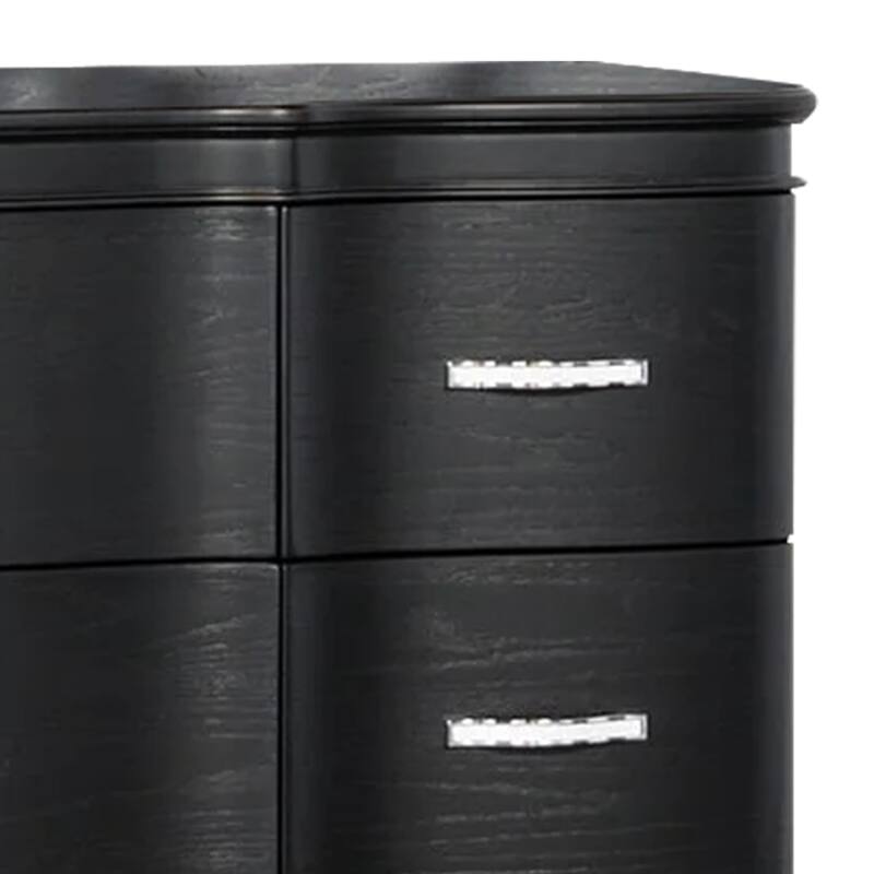 Eleena 6 Drawer Wide Dresser, Black Solid Wood, Acrylic Handles