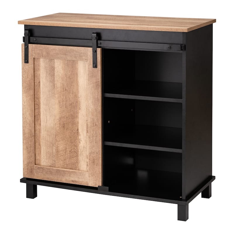 Glitzhome 32.25"H Mid Centry Modern Industrial Bar Cabinet Buffet Sideboard - Beige