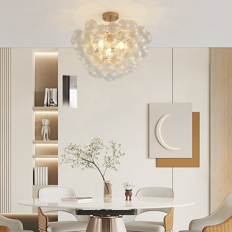 Modern Minimalist Pendant Light Chandelier with Threaded Clear Glass Globe Shade, for Living Room, Dining Room, Kitchen