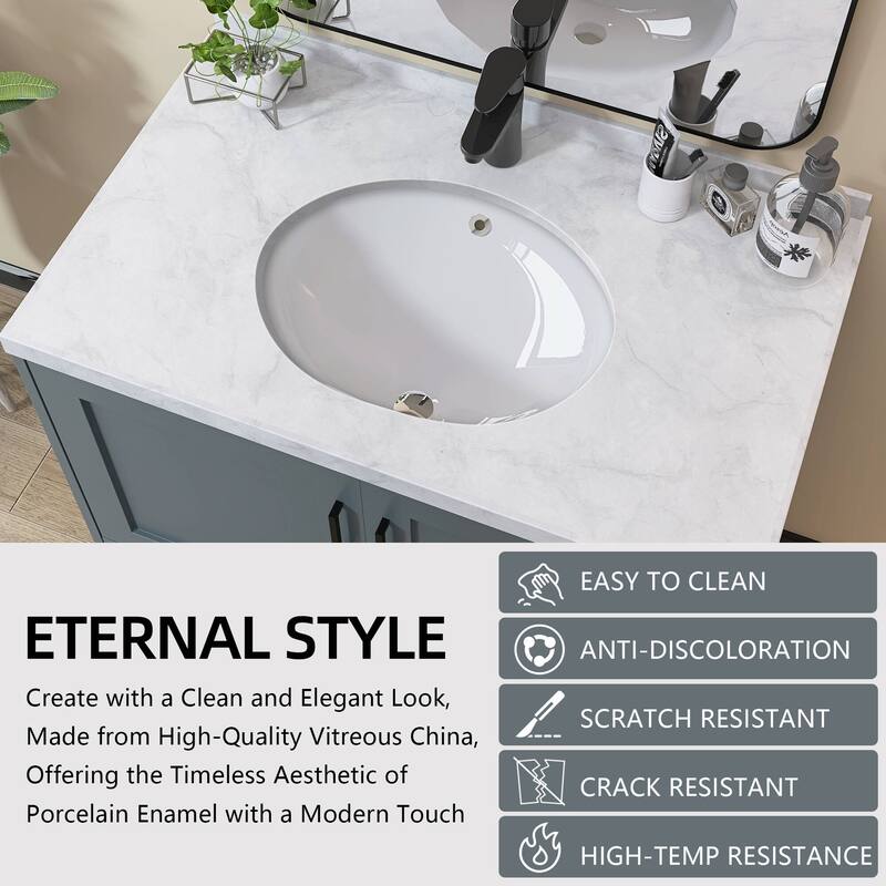 17" Oval Vitreous China Undermount Bathroom Sink With Overflow (2 Pack) - 17" Oval Undermount Bathroom Sink(2 Pack)