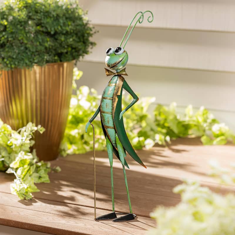 27" Metal Joyful Cricket With Cane Statue
