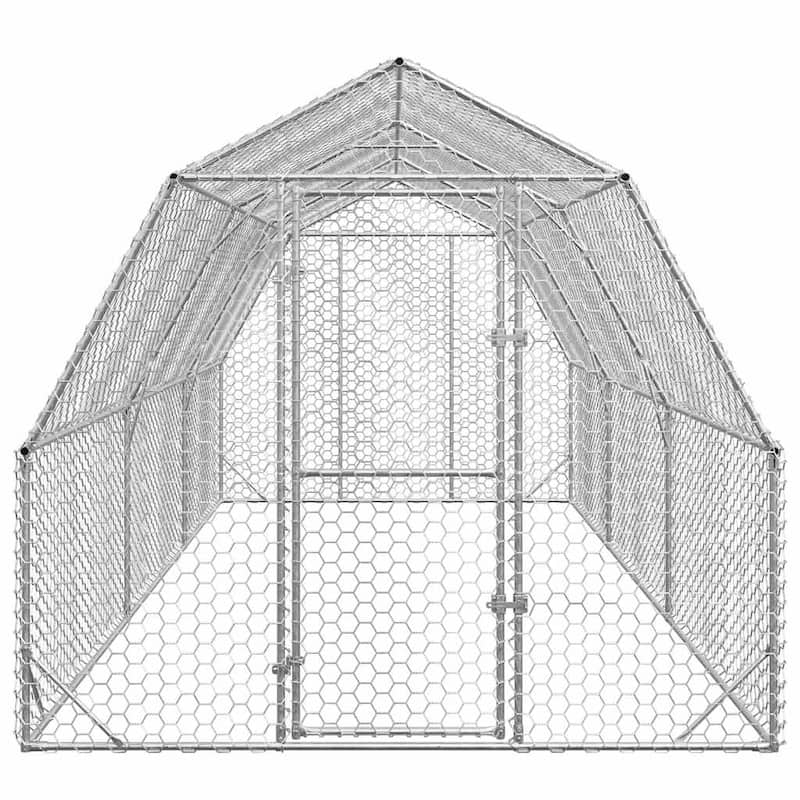 vidaXL Chicken Run Galvanized Steel Large Durable Chicken Run - Silver - 236.2 x 98.4 x 88.6