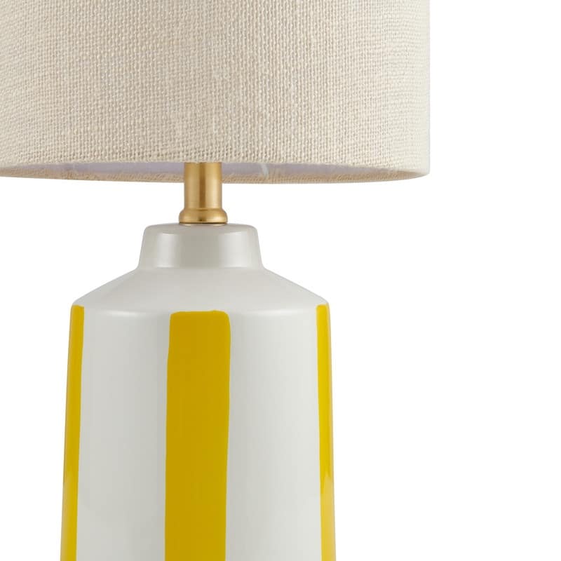 KAWOTI Modern White with Yellow Stripe Ceramic Table Lamp
