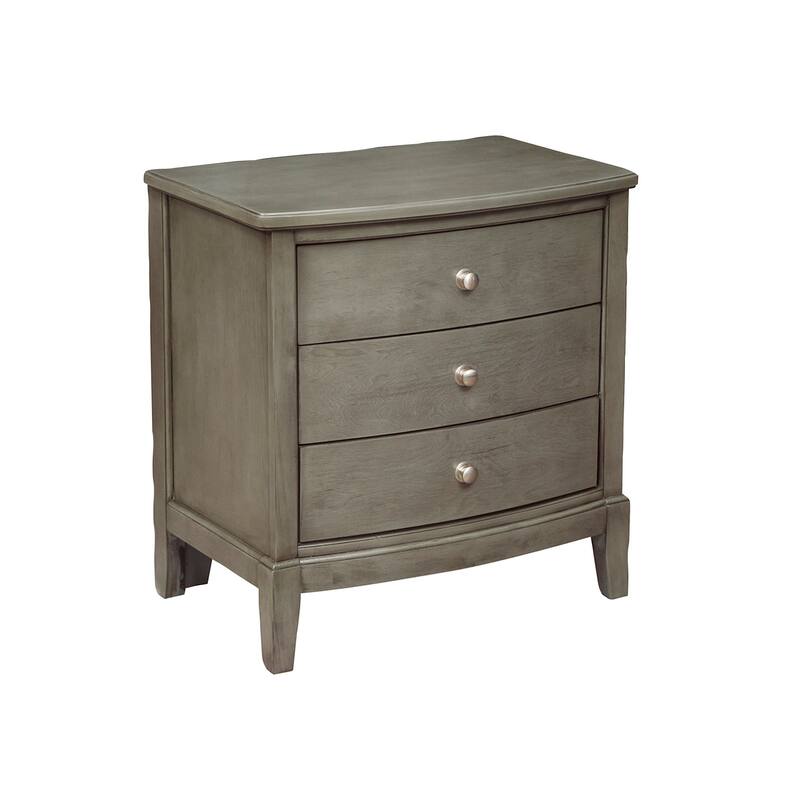 Gray Nightstand, 3 Drawers, Birch Veneer, Nickel Hardware, Bedside Table