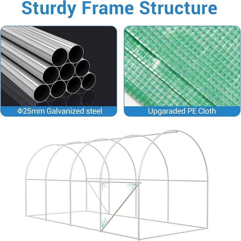 15X7x7 Ft Large Walk-in Outdoor Greenhouse with Swing Door & 8 Mesh Windows, Green - W200*D450*H200cm