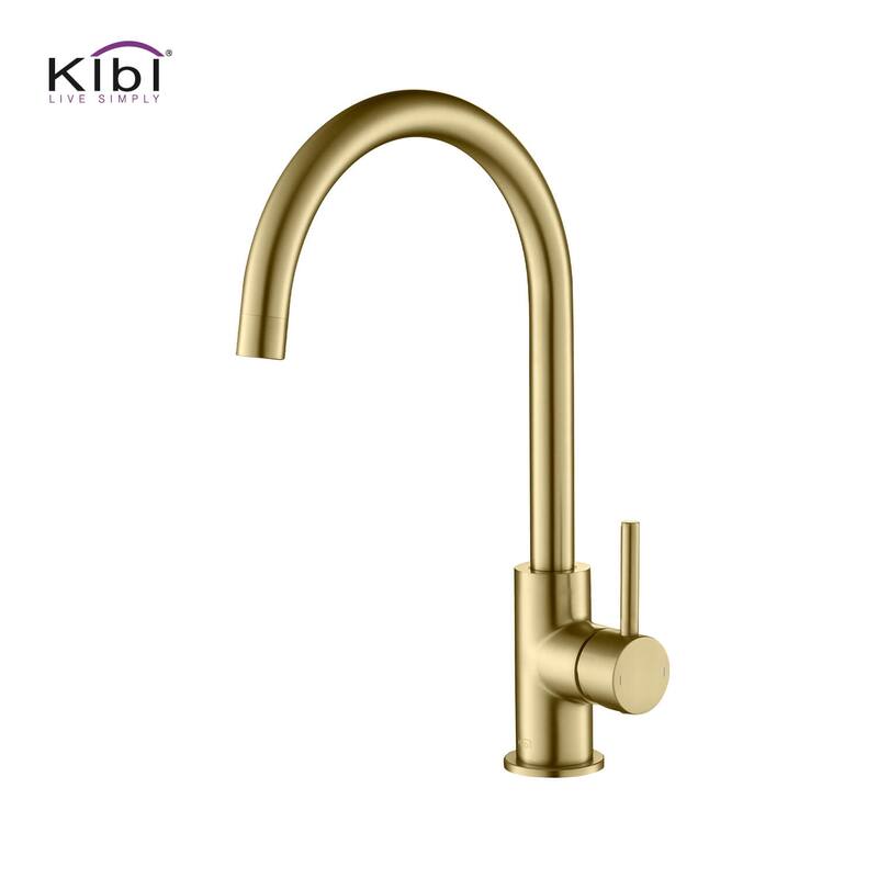 Lead Free Solid Brass High Arc Single Level Bar Prep Kitchen Faucet with Single Handle - Brushed Gold