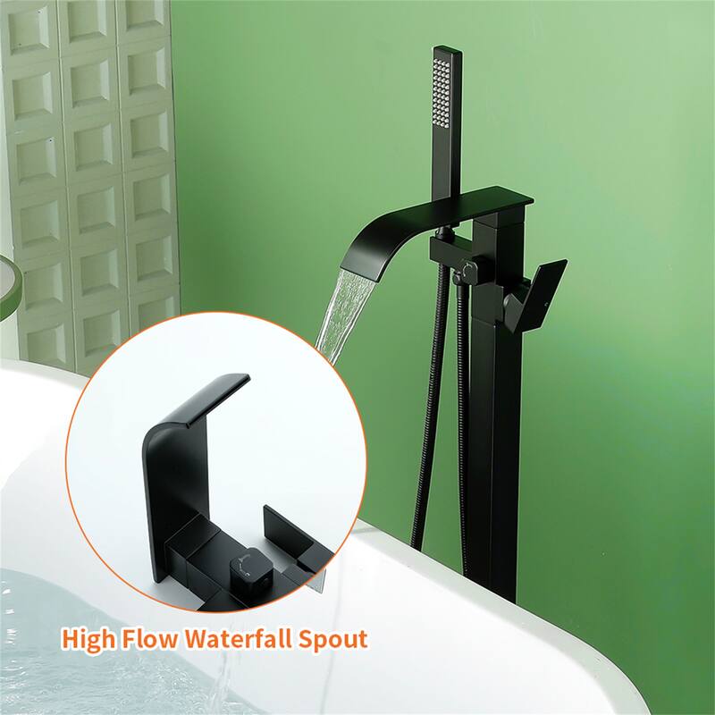 Floor Mount Tub Faucet With Hand Sprayer Freestanding Roman Bathtub Faucet Modern Waterfall Tub Filler Trim With Handheld Showe