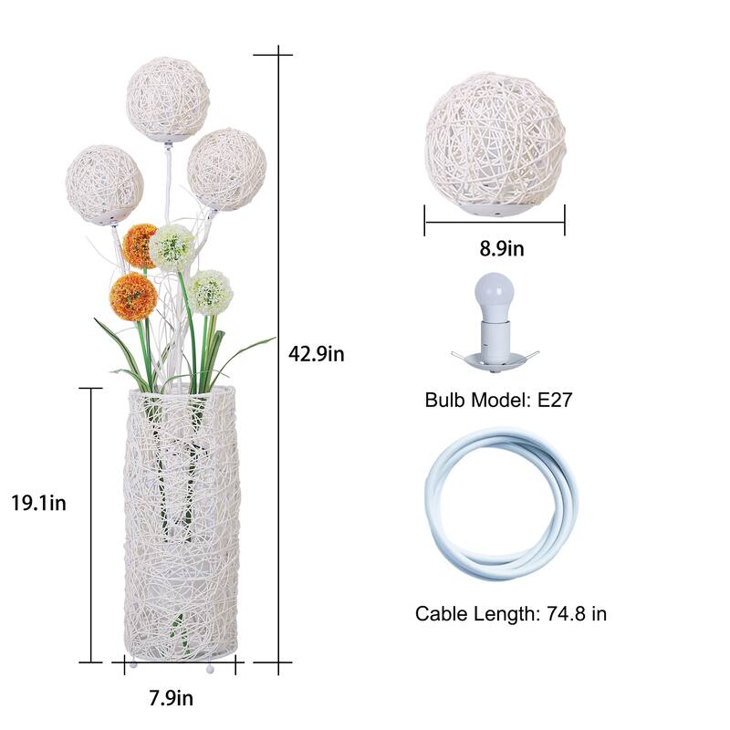 Floor Lamp Pastoral with Hand-Woven Flower Rattan Art Lamp - 8 in. x 8 in.x 43 in.