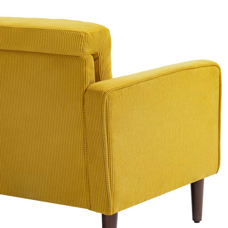 Modern Corduroy Upholstered Loveseat with Bolster Pillows and Wood Legs
