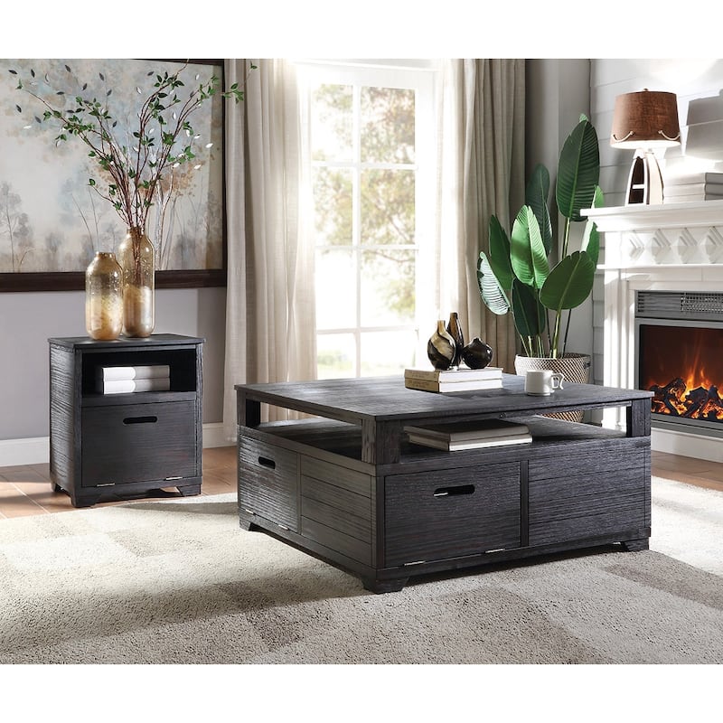 Bryson Antique Black End Table with Drop-Down Door