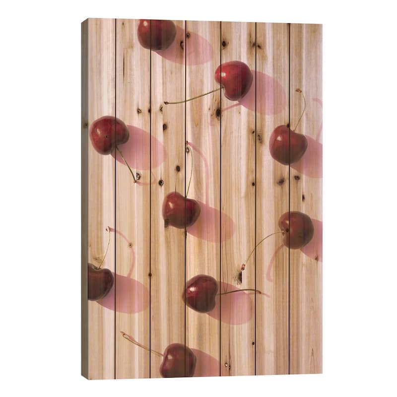 Cherries On Pink Background Print On Wood by 1x Studio II - Multi-Color - 40x26x1.5