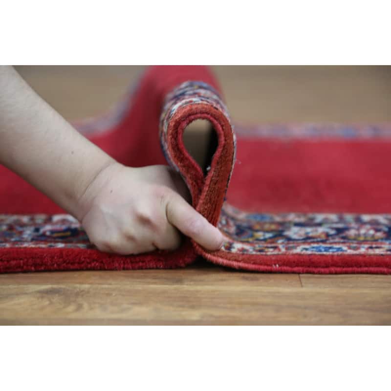 Hand Knotted Oriental 100% Wool Carpet Traditional Solid Red Kashan Runner Rug - 32' 7'' X 3' 3''
