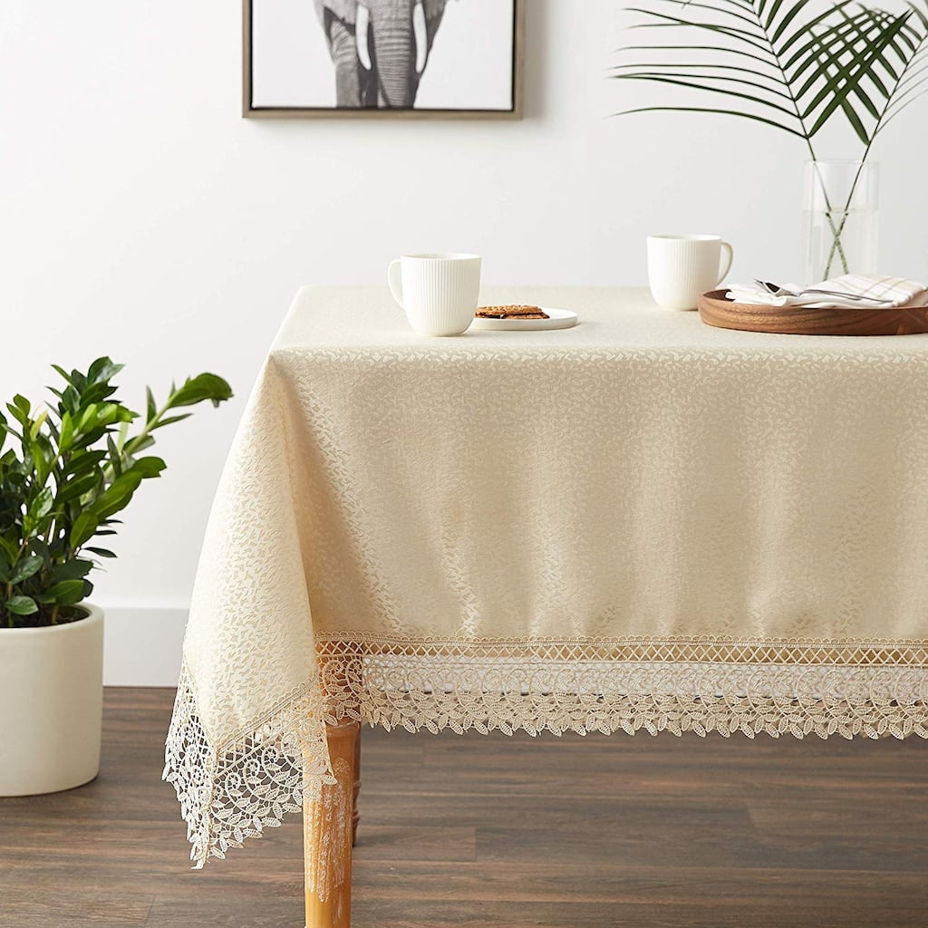 Violet Linen Legacy Cobblestone Pattern, Macrame Lace Border, Tablecloth