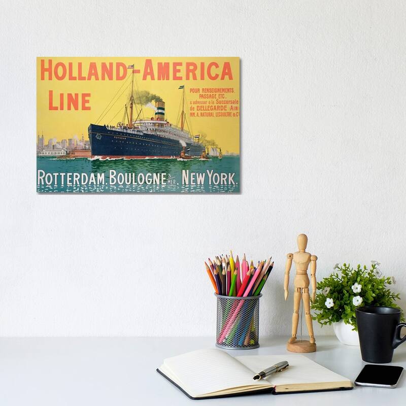 iCanvas "SS Potsdam, Holland-America Line (Rotterdam to NYC via Boulogne-sur-Mer) Advertisement" by French School Canvas Print - 8x12x0.75