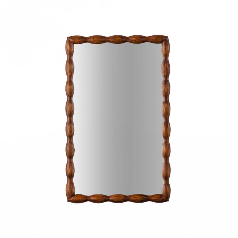 Mid-Century Modern Wall-Mounted Mirror with Solid Wood Frame