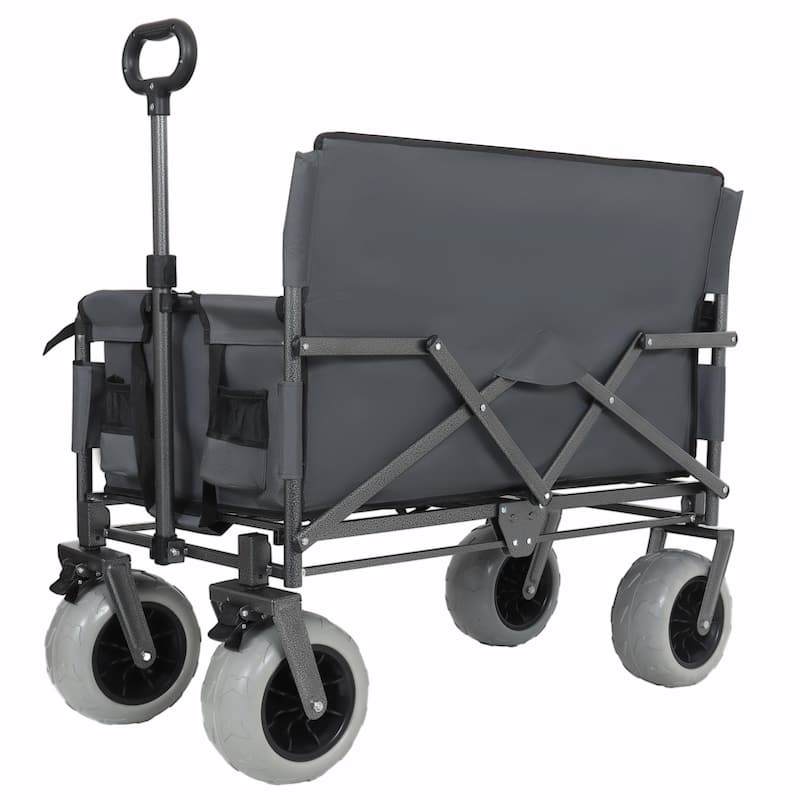 3-in-1 Folding Wagon with Bench Seat - 500lbs Capacity, 9"x4" Beach Tires