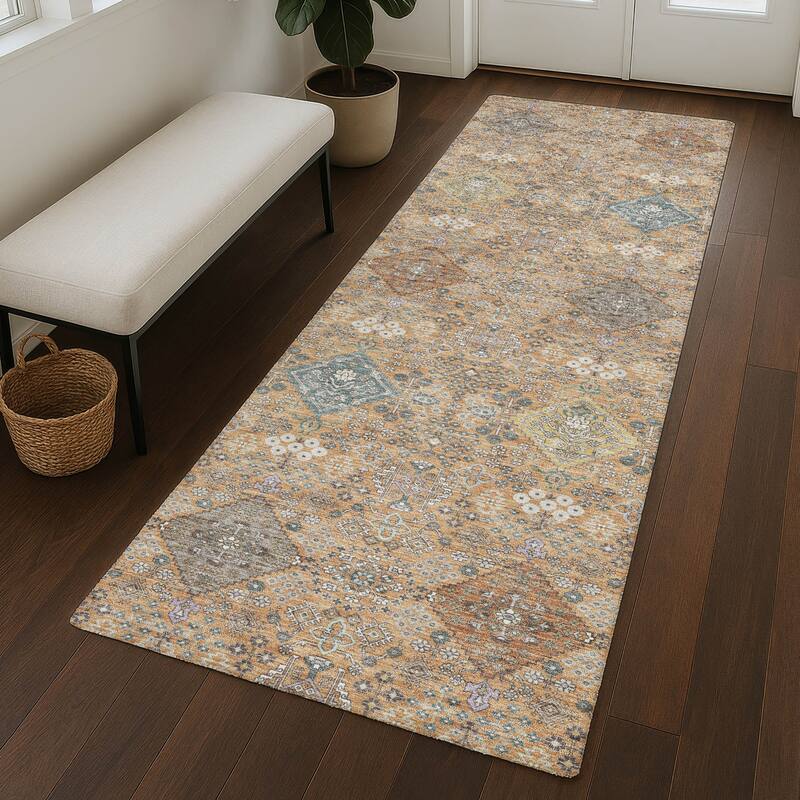 Machine Washable Indoor/ Outdoor Boho Panel Chantille Rug