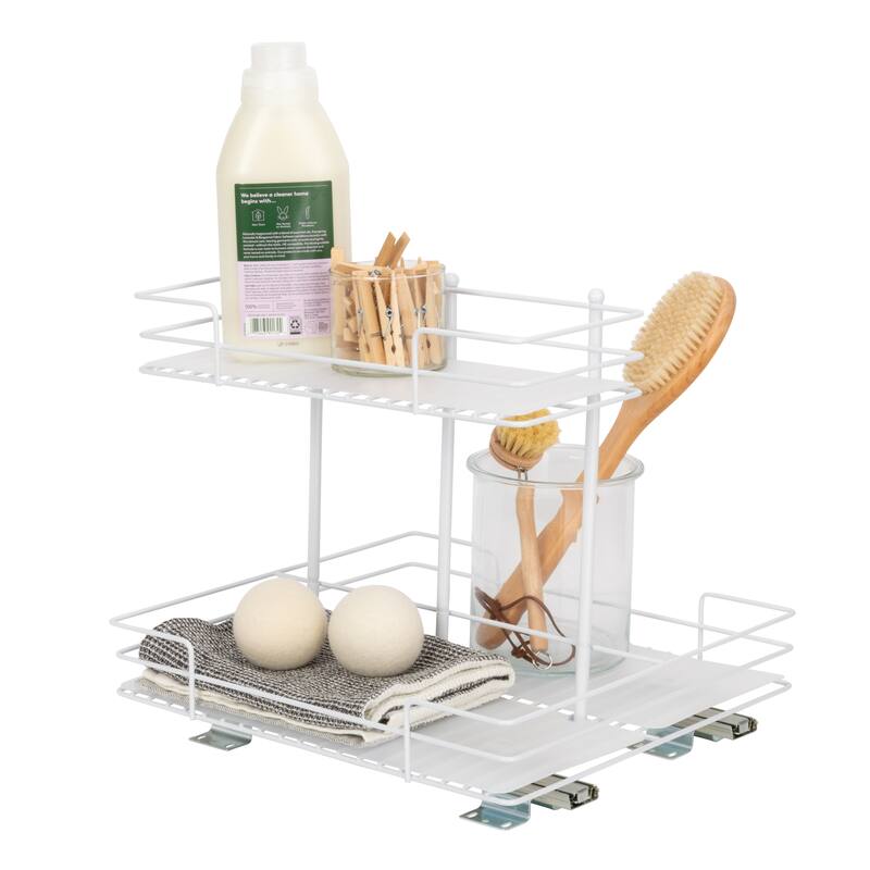 Household Essentials 2 -Tier Pull-Out/Slide-Out Storage Organizer with Plastic Liners - 14.57" H x 14.96" W x 15.94" D