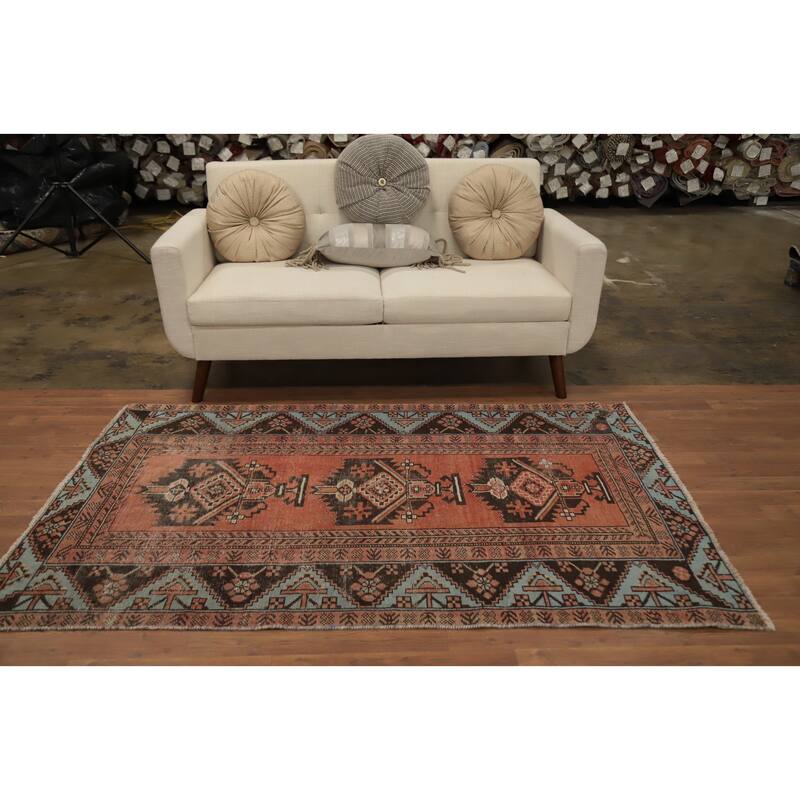 Hand Knotted Oriental 100% Wool Carpet Traditional Geometric Oranges & Rust Hamedan Area Rug - 6' 5'' X 4' 2''