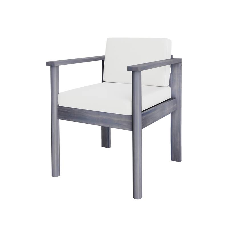 7-Piece Outdoor Patio Dining Set Wood Rectangular Dining Table and 6 Arm Chairs with Parasol Hole and Removable Cushions