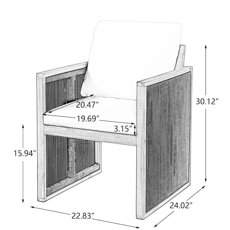 Christopher Knight Home - Valmont Modern Outdoor Acacia Wood Dining Arm Chair with Rope Back & Washable Cushion, Set of 2