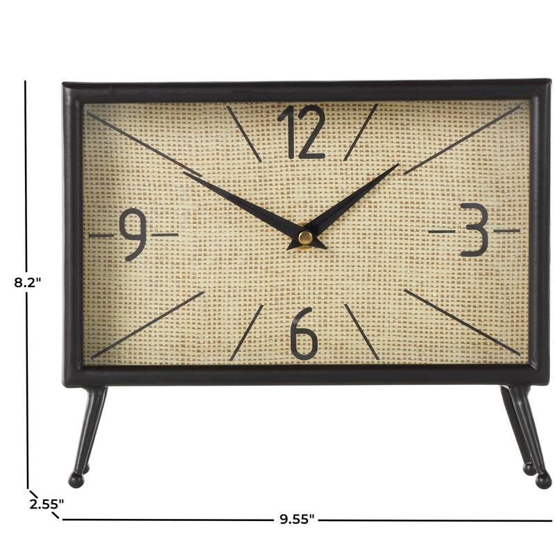 Metal Rectangular Clock with Tea Stained Clock Face - Black - Roche River Decor - 3"W x 10"L x 8"H