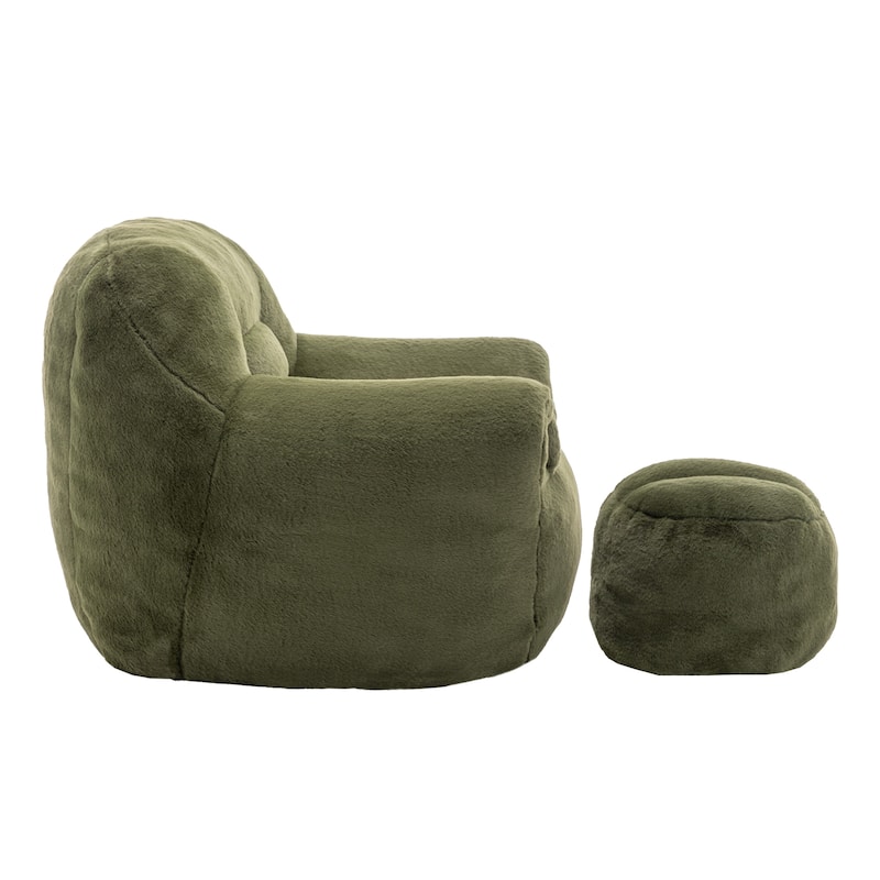 Comfy Bean Bag Sofa With Back Support, With Footstool,Faux Fur Bean Bag Chair For Adults And Kids