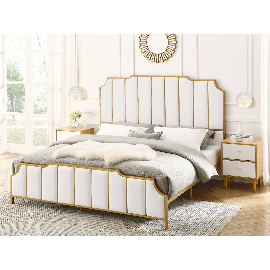 White Velvet Queen Size Bed with High headboard