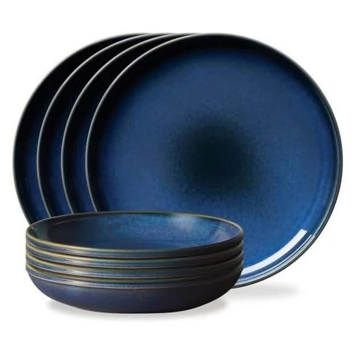 Corelle Stoneware 8 Piece Dinnerware Set Reactive Glazes Service for 4 Navy Service for 4 Navy