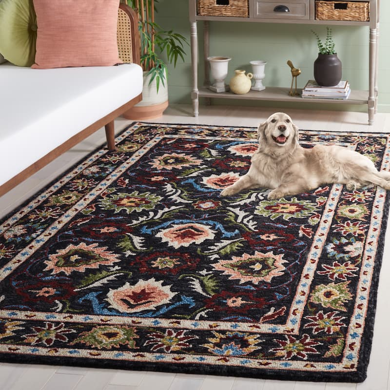 SAFAVIEH Handmade Blossom Geralda Contemporary Wool Rug - 8' x 10' - Black/Ivory