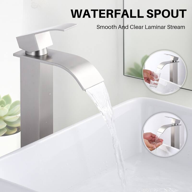 WOWOW Single Handle Single Hole Waterfall Bathroom Vessel Faucet