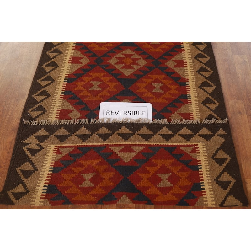 Multi-Color Reversible Kilim Rug Hand-woven Geometric Wool Carpet - 3'6" x 5'4"