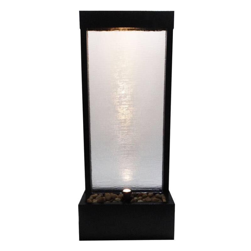 Alpine Corporation 72" Zen Mirror Waterfall Fountain with LED Lights and Stones