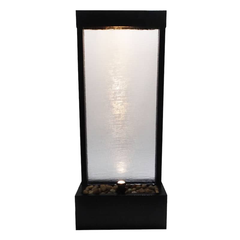 Alpine Corporation MLT170S 48" Indoor/Outdoor Waterfall Fountain with LED, Modern Glass & Aluminum Black Wall Feature