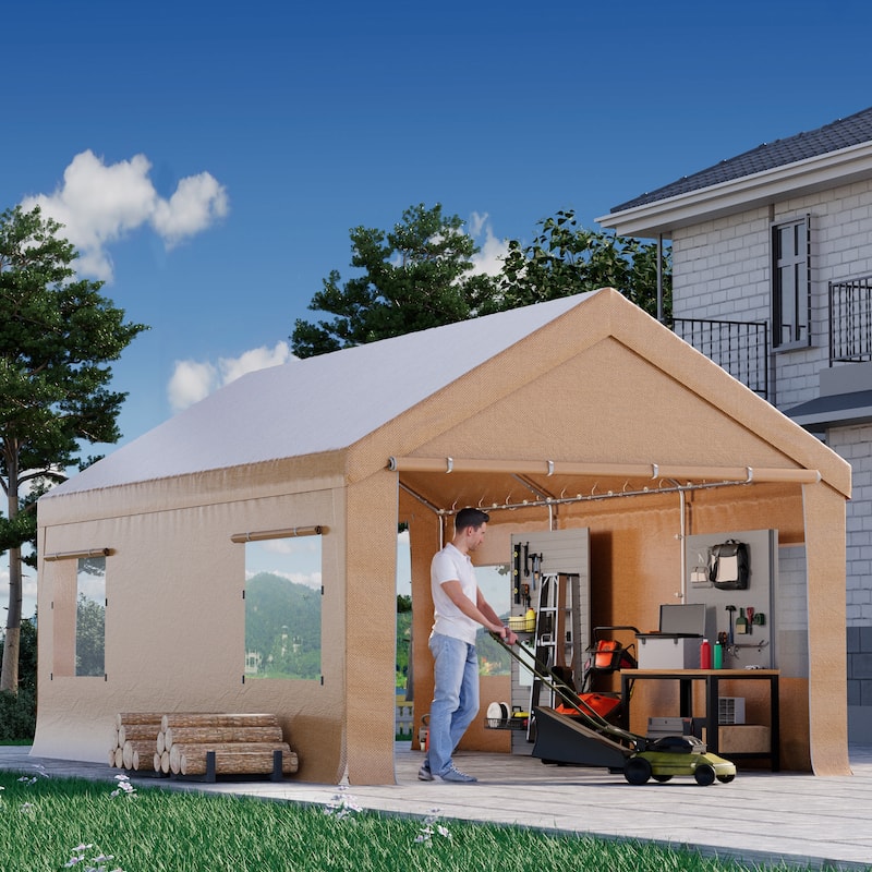 Heavy-Duty Fully Enclosed Carport - UV-Resistant, Waterproof Canopy with Roll-Up Windows & Reinforced Steel Frame