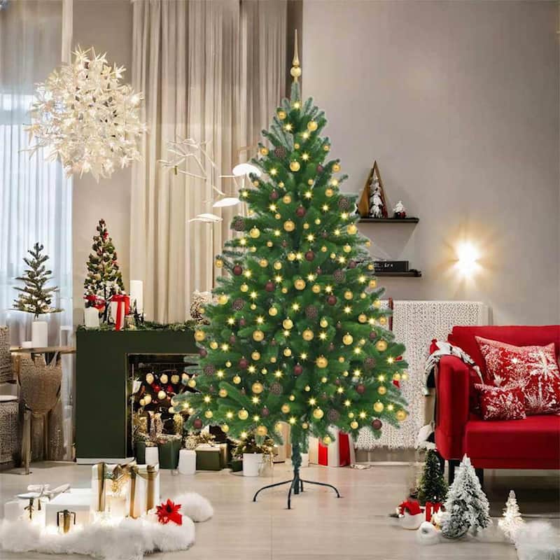 vidaXL Artificial Christmas Tree Green 70.9" PVC - Green with leds & rose gold balls - 7 Foot