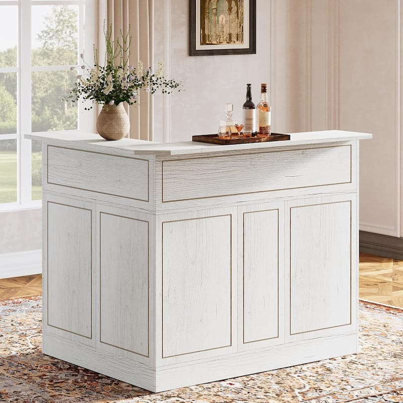 L-Shaped Bar Cabinet, 4-Tier Corner Bar Unit with Stemware Racks - White