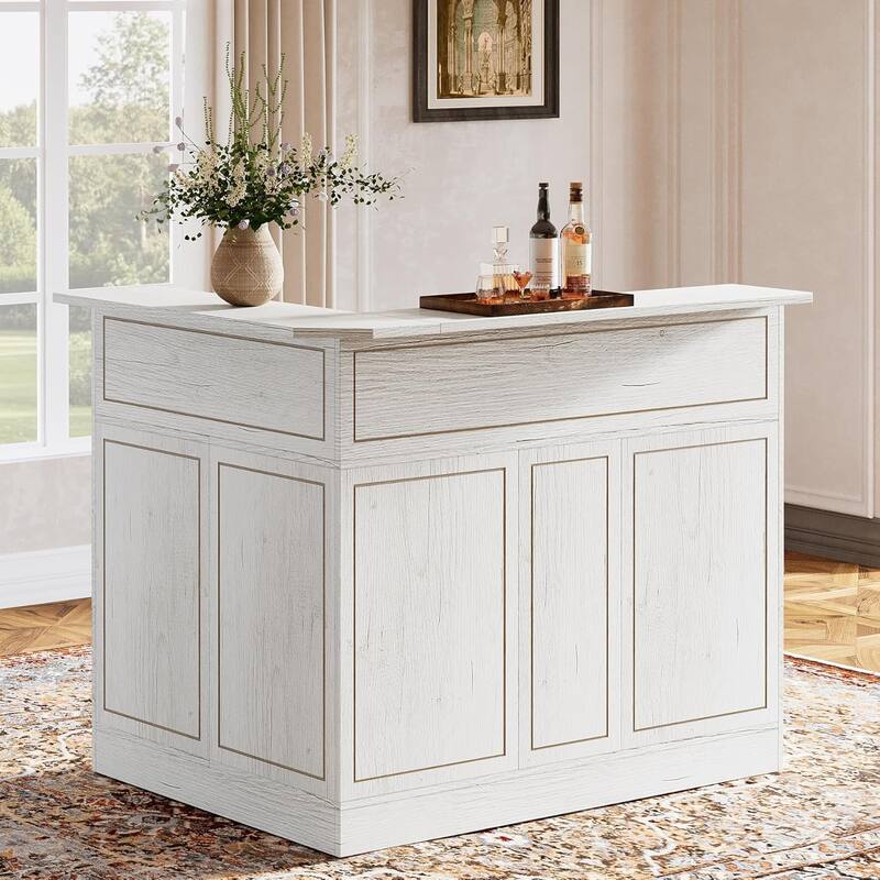 L Shaped Home Bar Cabinet Table with Stemware Racks, 4-Tier Corner Bar Unit Liquor Wine Bar Table